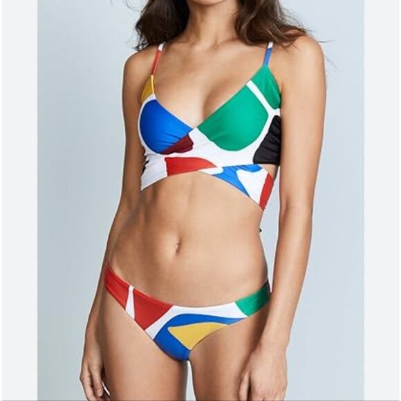 NEW Mara Hoffman Kay Low Rise Bikini Swim Bottom in Cream Multicolor - Picture 3 of 11